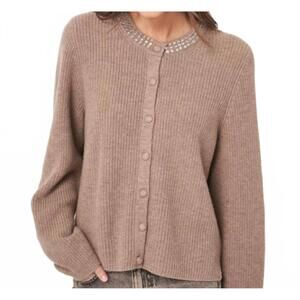 NEW REPEAT CASHMERE boxy fit rib knit cardigan in sand